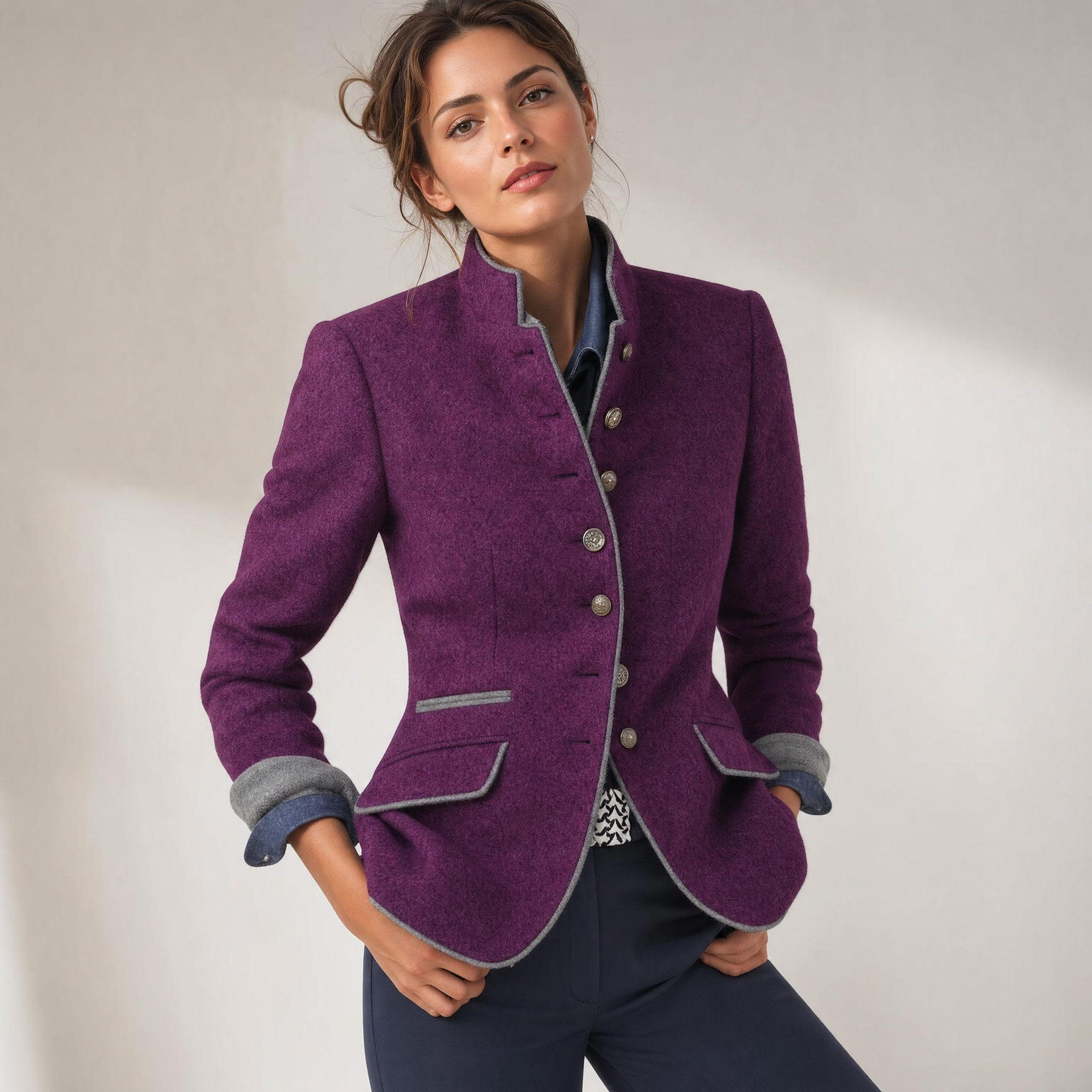 Women's High-Collar Cardigan – Soft Knit Sweater Layer