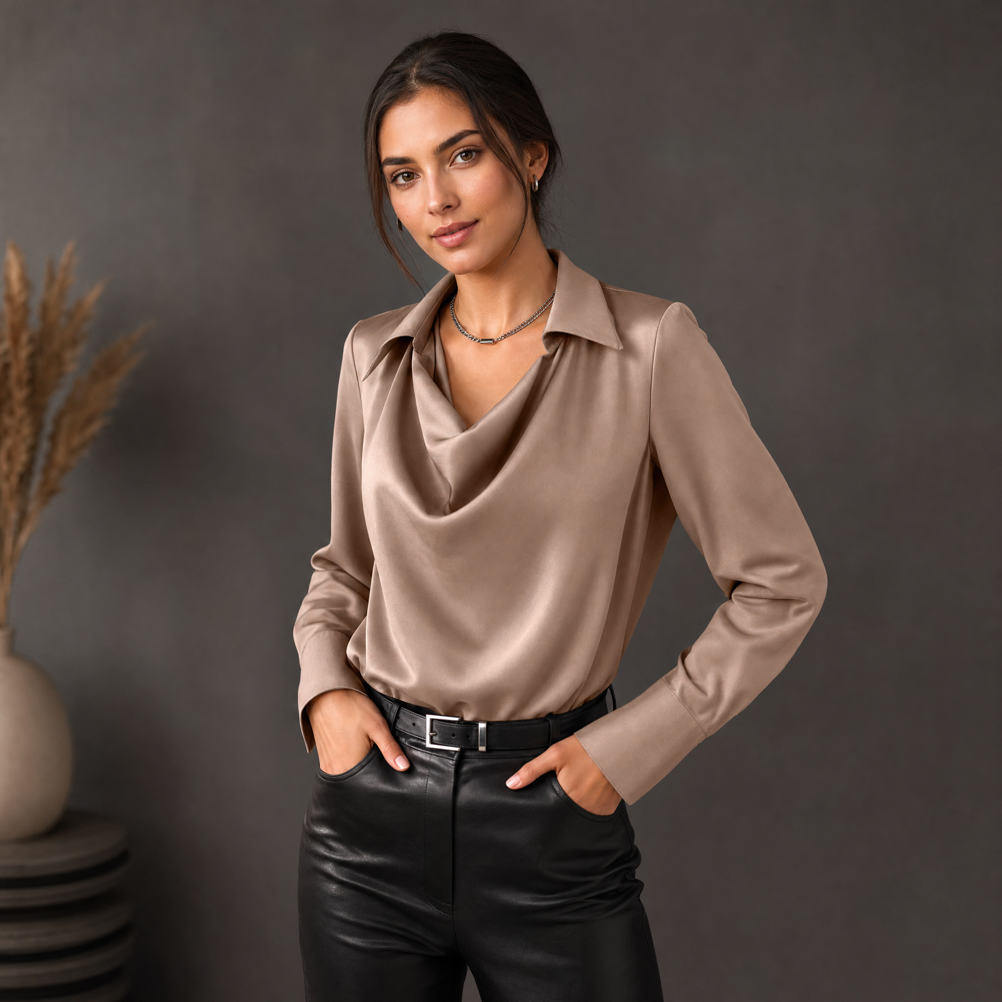 Women's Silk Blouse – Cowl Neck Elegant Work Top