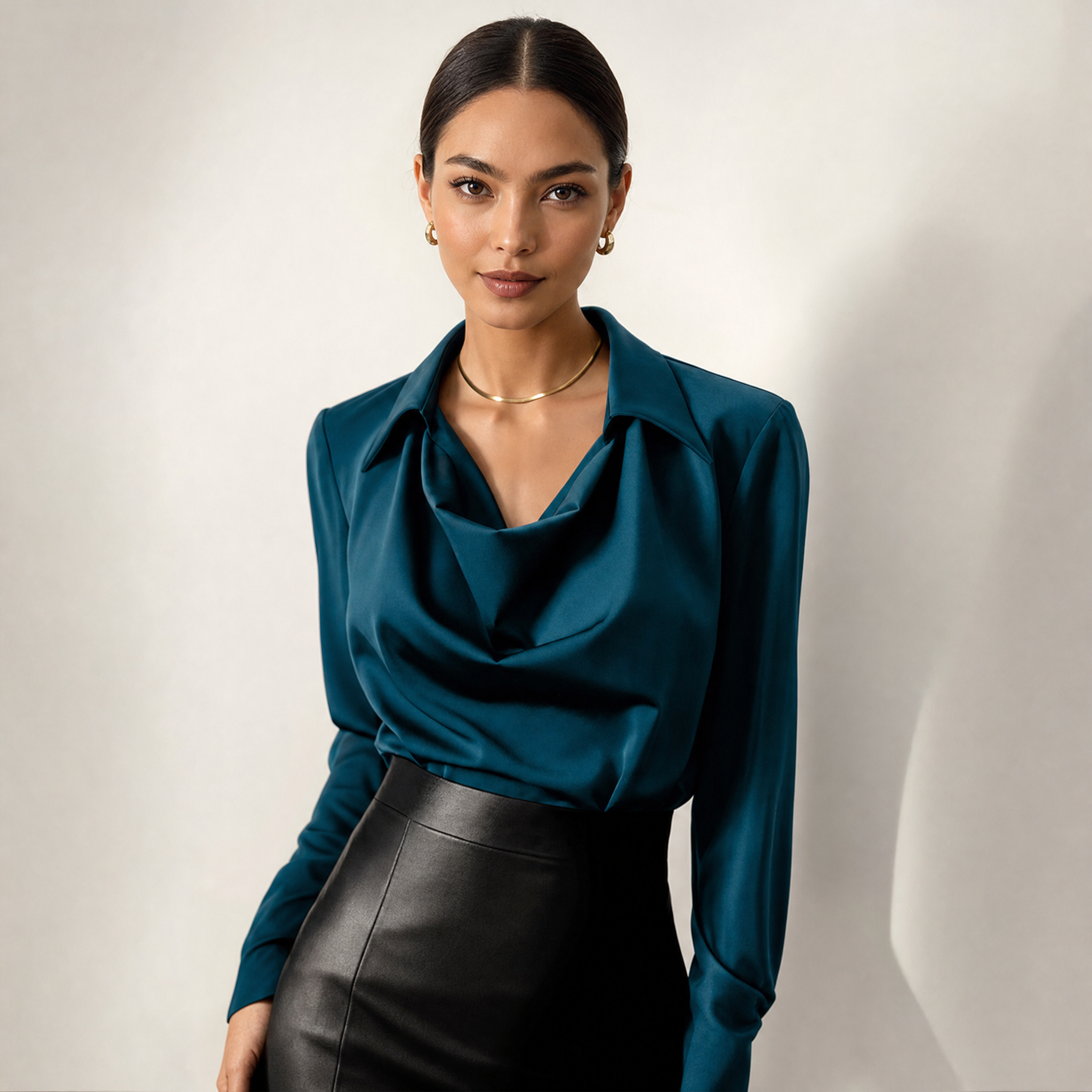 Women's Silk Blouse – Cowl Neck Elegant Work Top