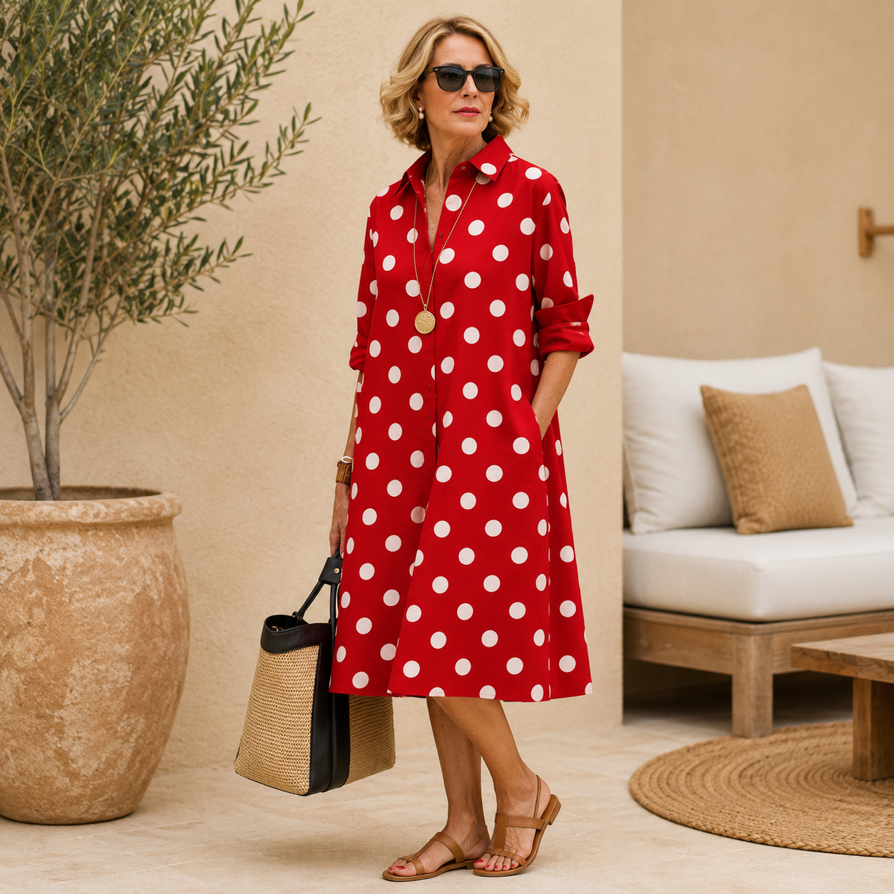 Women's Summer Shirt Dress – Collared, Pockets, Flowy Casual Midi Dress