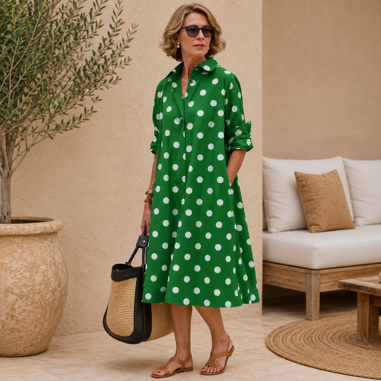 Women's Summer Shirt Dress – Collared, Pockets, Flowy Casual Midi Dress