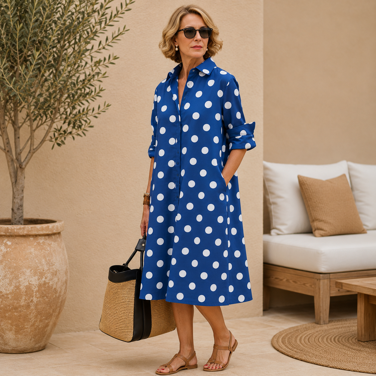 Women's Summer Shirt Dress – Collared, Pockets, Flowy Casual Midi Dress