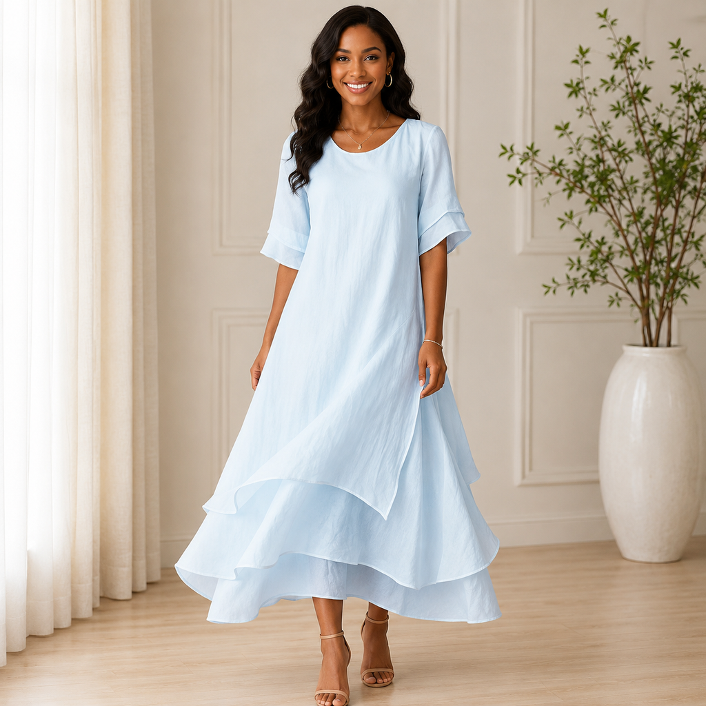 Women's Summer Dress – Open Neck Flowy Casual Midi Dress