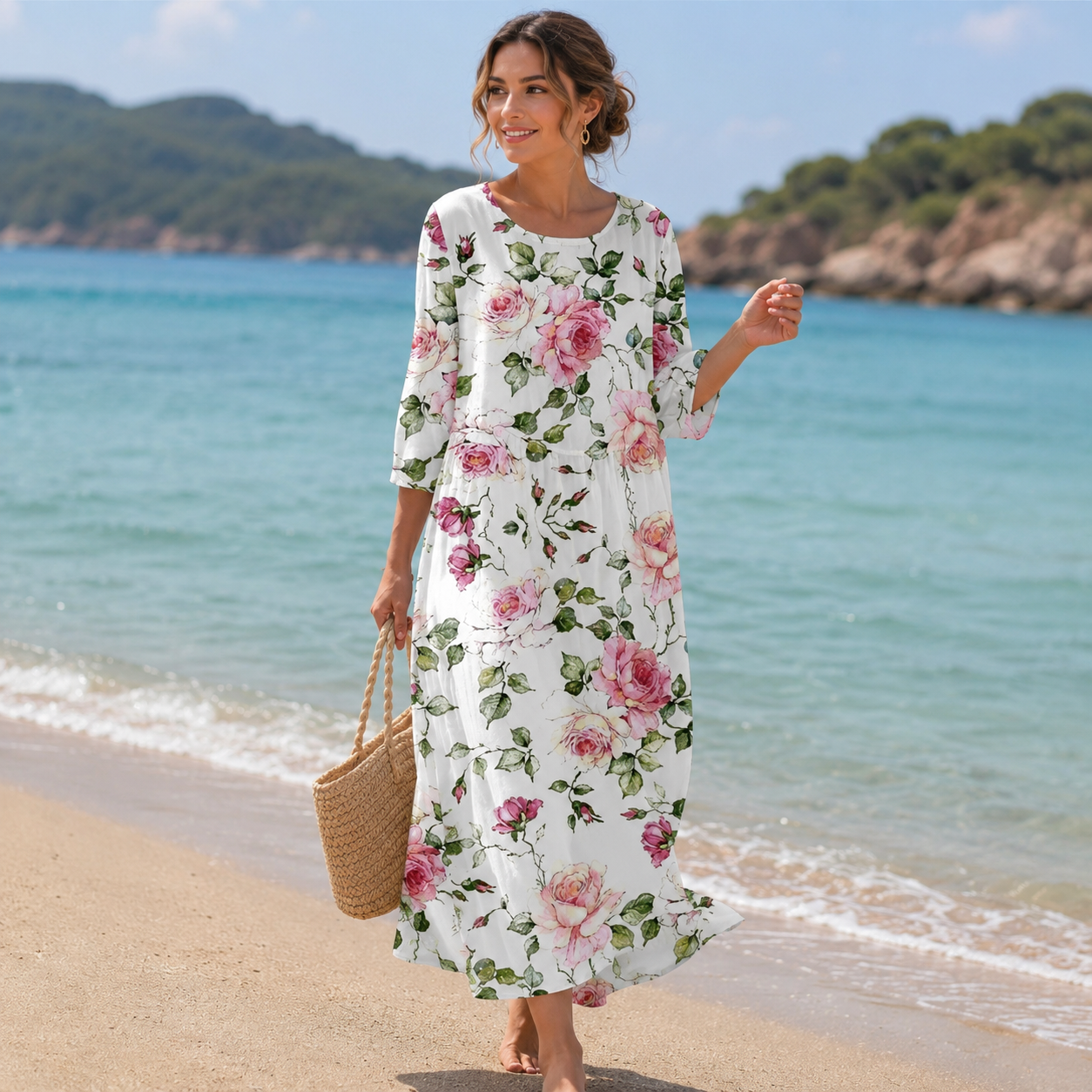 Women's Floral Summer Dress – Breathable Flowy Casual Midi Dress