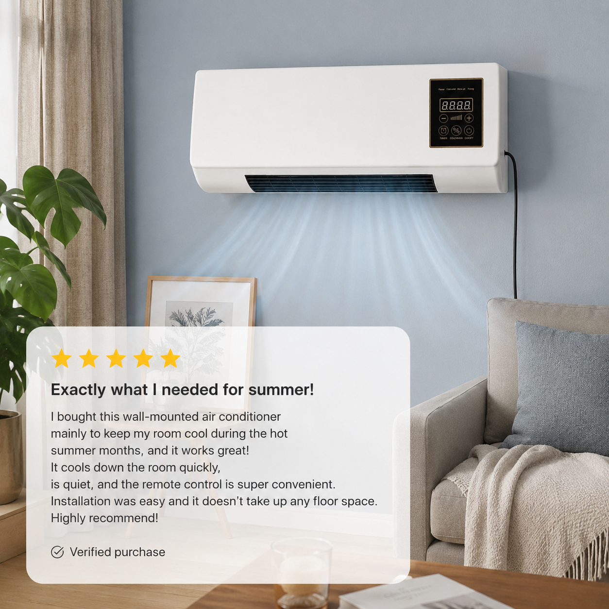 Wall-Mounted Air Conditioner – Portable Mini AC, 3-Speed Air Flow, Timer