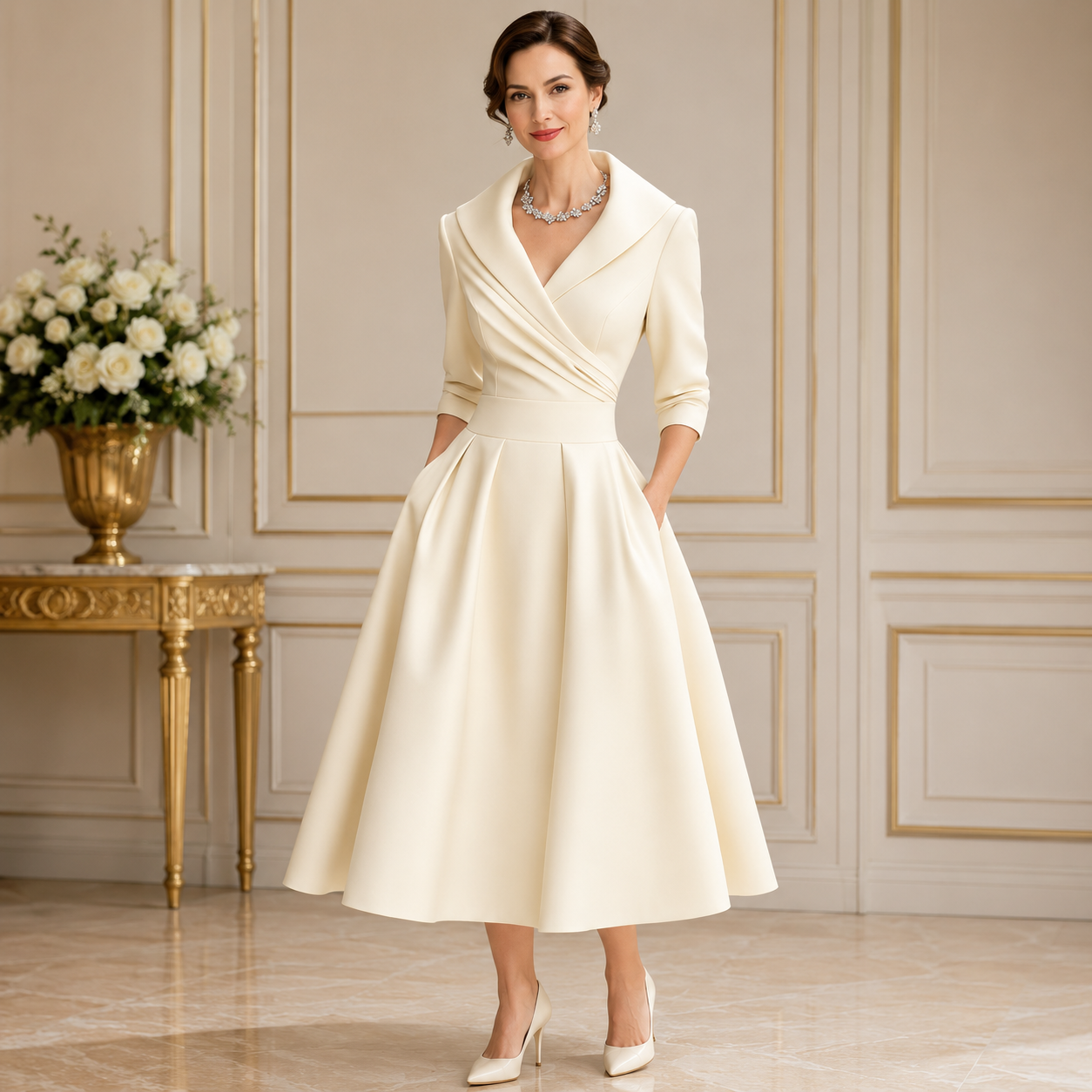 Women's Long Sleeve Midi Dress – Pockets, Casual Work Dress