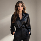 Women's Satin Blouse – Lapel Collar Elegant Work Top