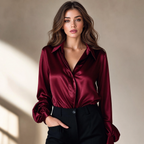 Women's Satin Blouse – Lapel Collar Elegant Work Top