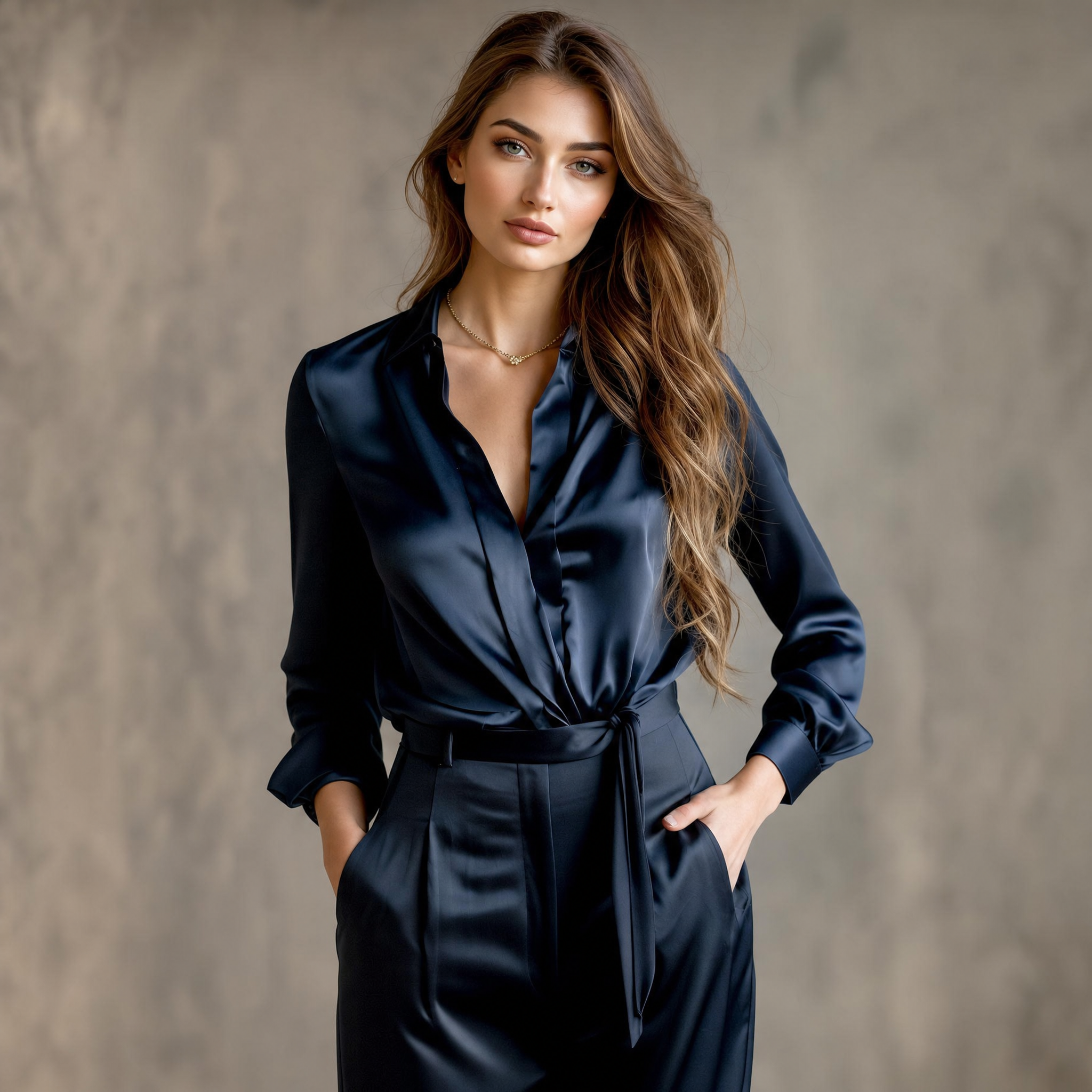 Women's Satin Blouse – Lapel Collar Elegant Work Top