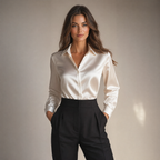 Women's Satin Blouse – Lapel Collar Elegant Work Top