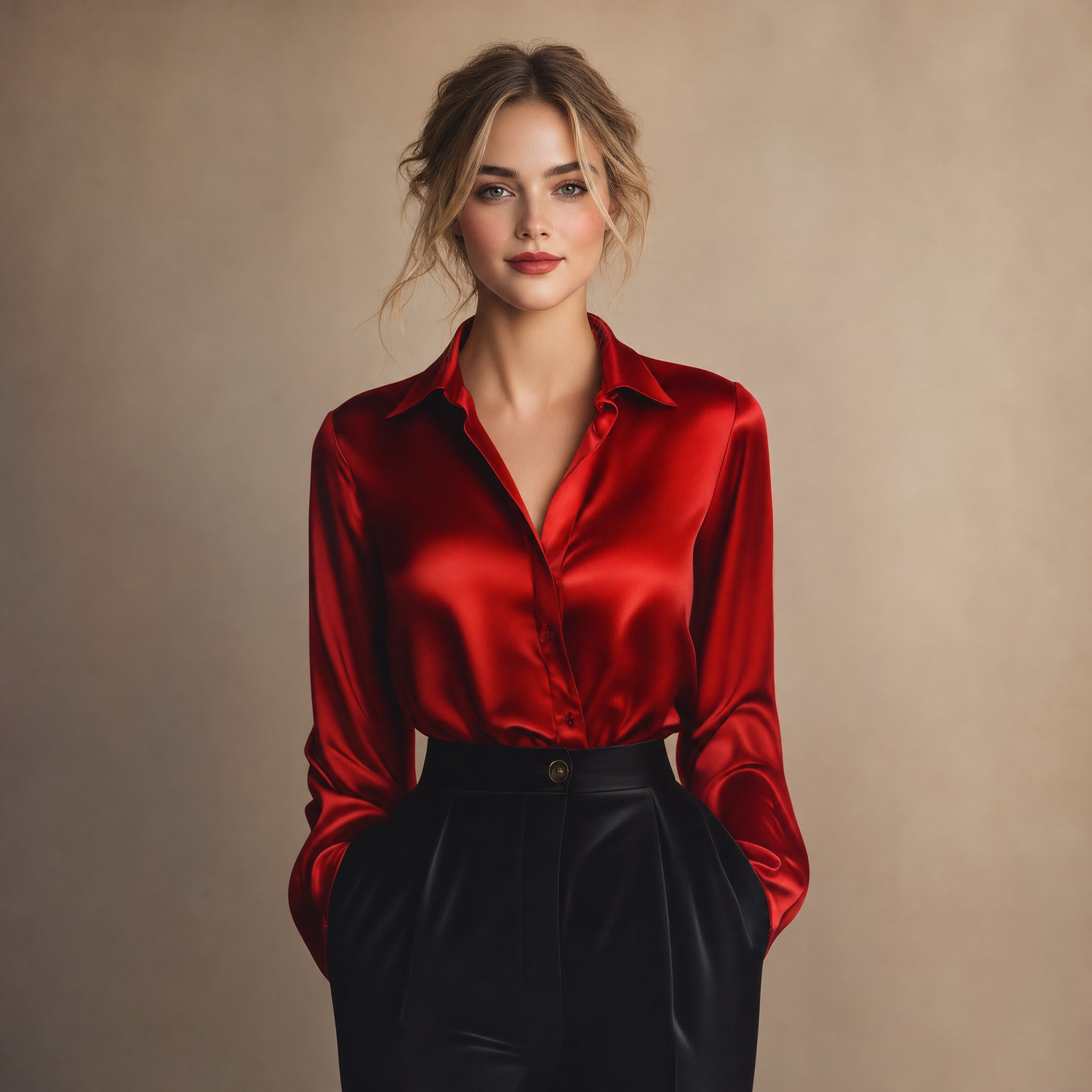 Women's Satin Blouse – Lapel Collar Elegant Work Top