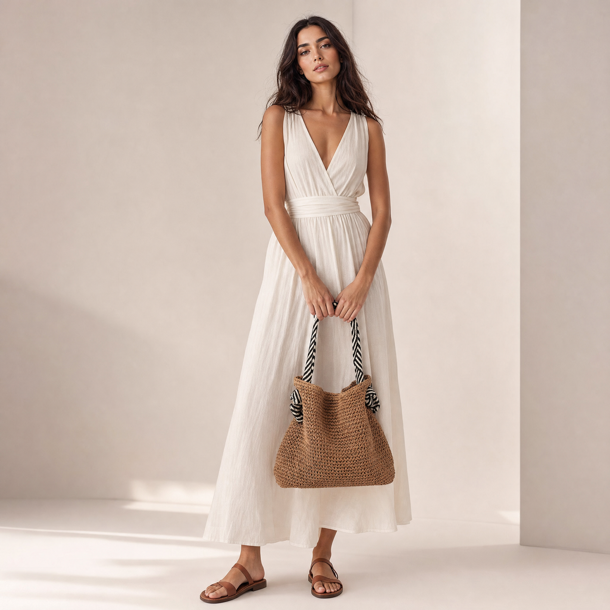 Women's Brown Woven Tote Bag – Large Handbag Summer Beach Bag