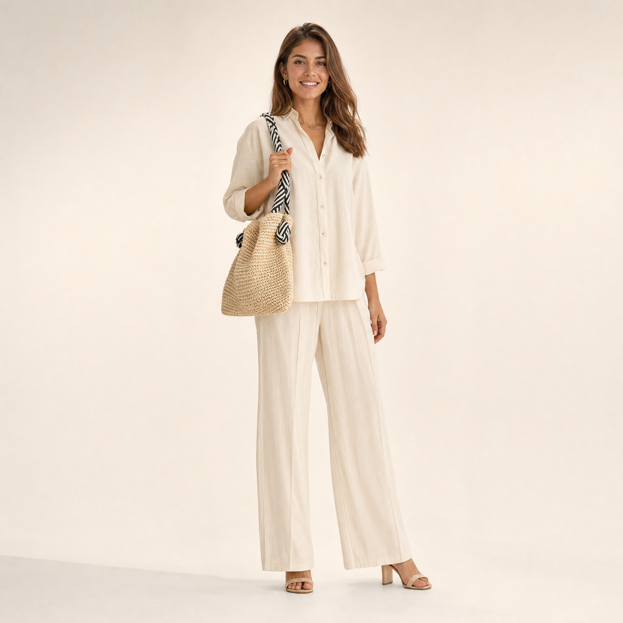Women's Brown Woven Tote Bag – Large Handbag Summer Beach Bag