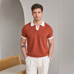 Men's Knitted Polo Shirt | Ribbed Cuffs, Classic Fit