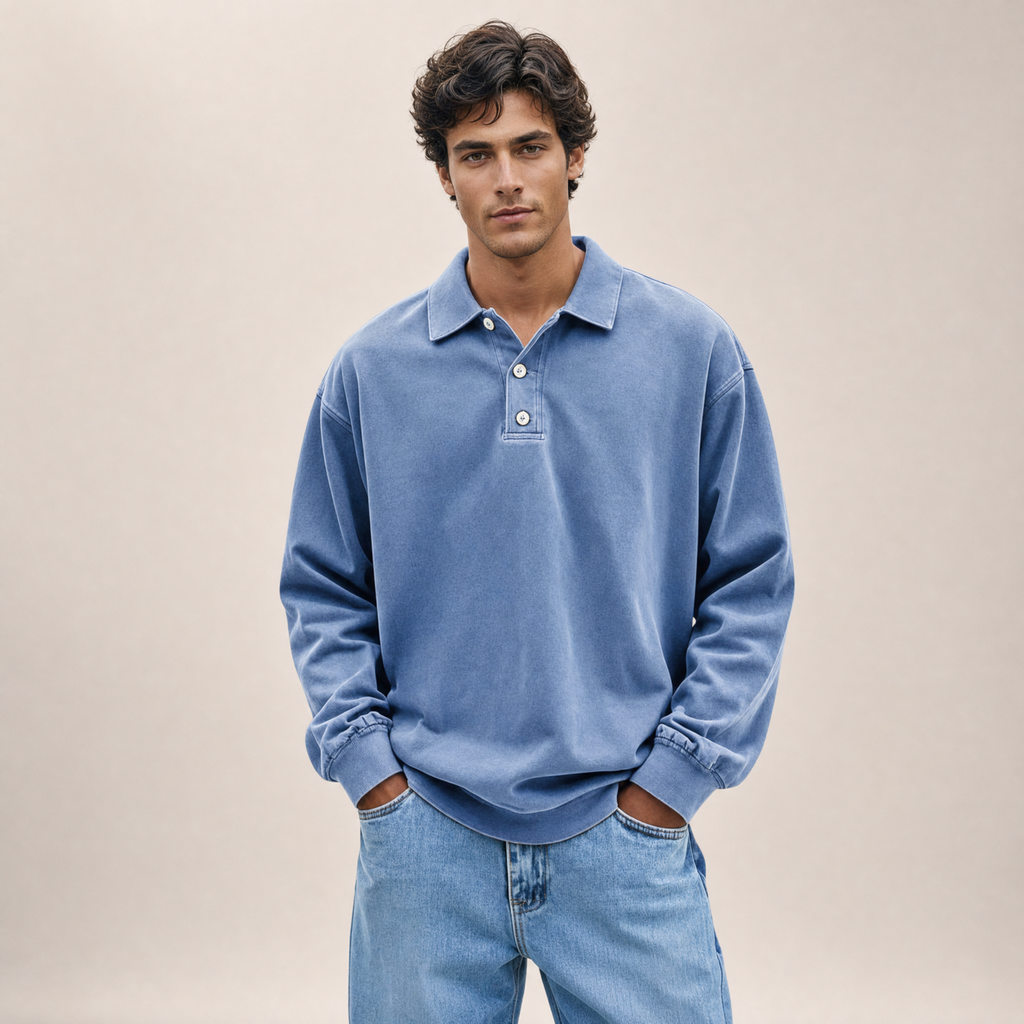 Men's Long-Sleeve Polo | Relaxed-Fit Everyday Style