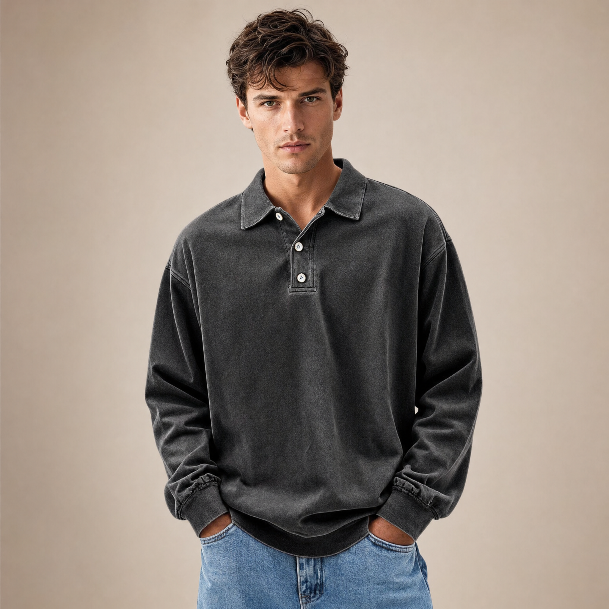 Men's Long-Sleeve Polo | Relaxed-Fit Everyday Style