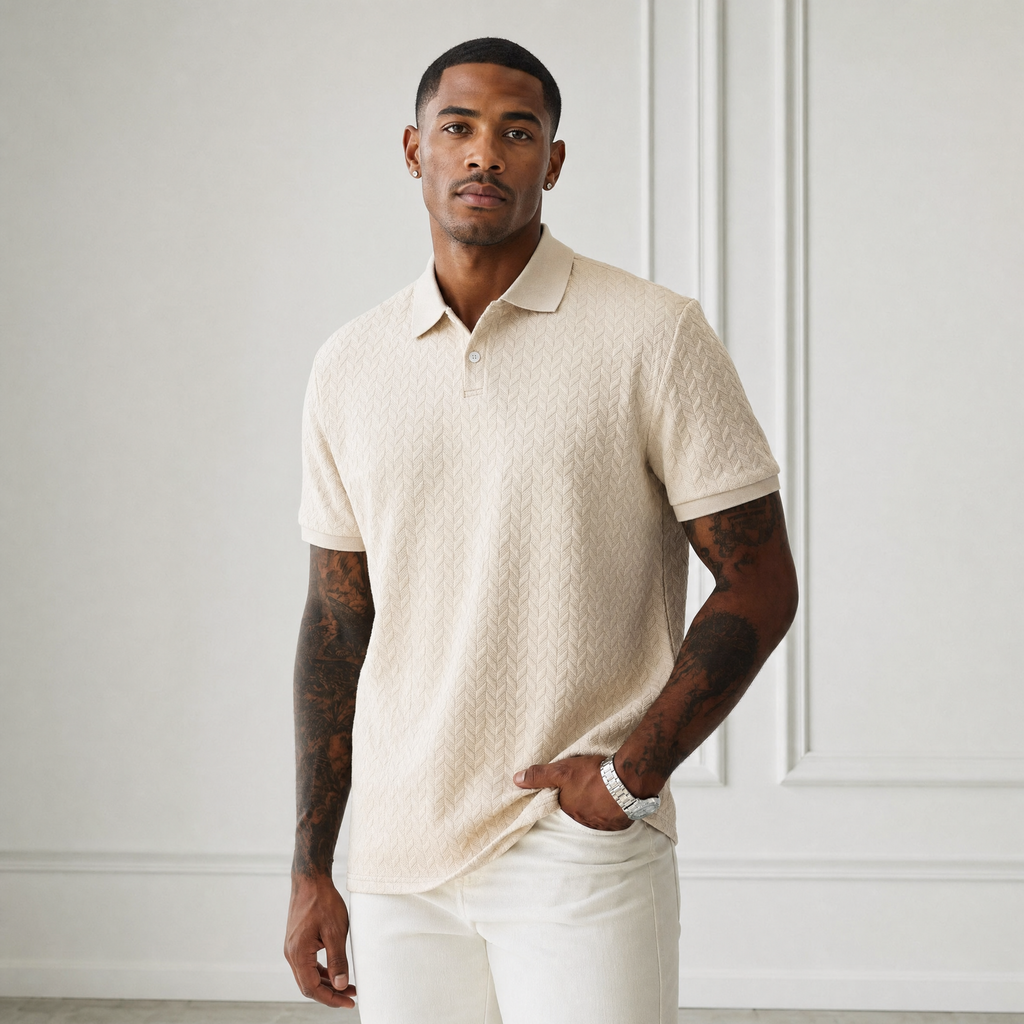 Men's Polo Shirt | Chevron Knit Texture, Smart-Casual