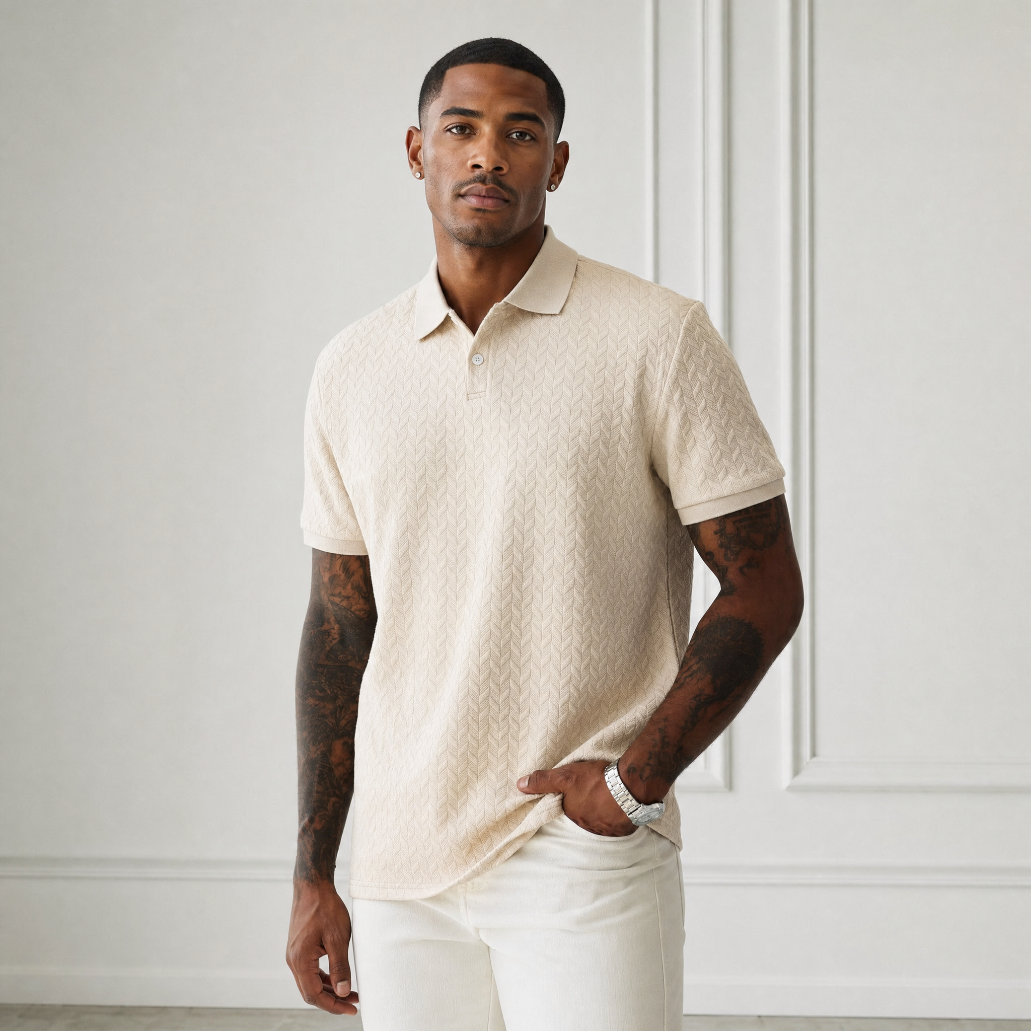 Men's Polo Shirt | Chevron Knit Texture, Smart-Casual