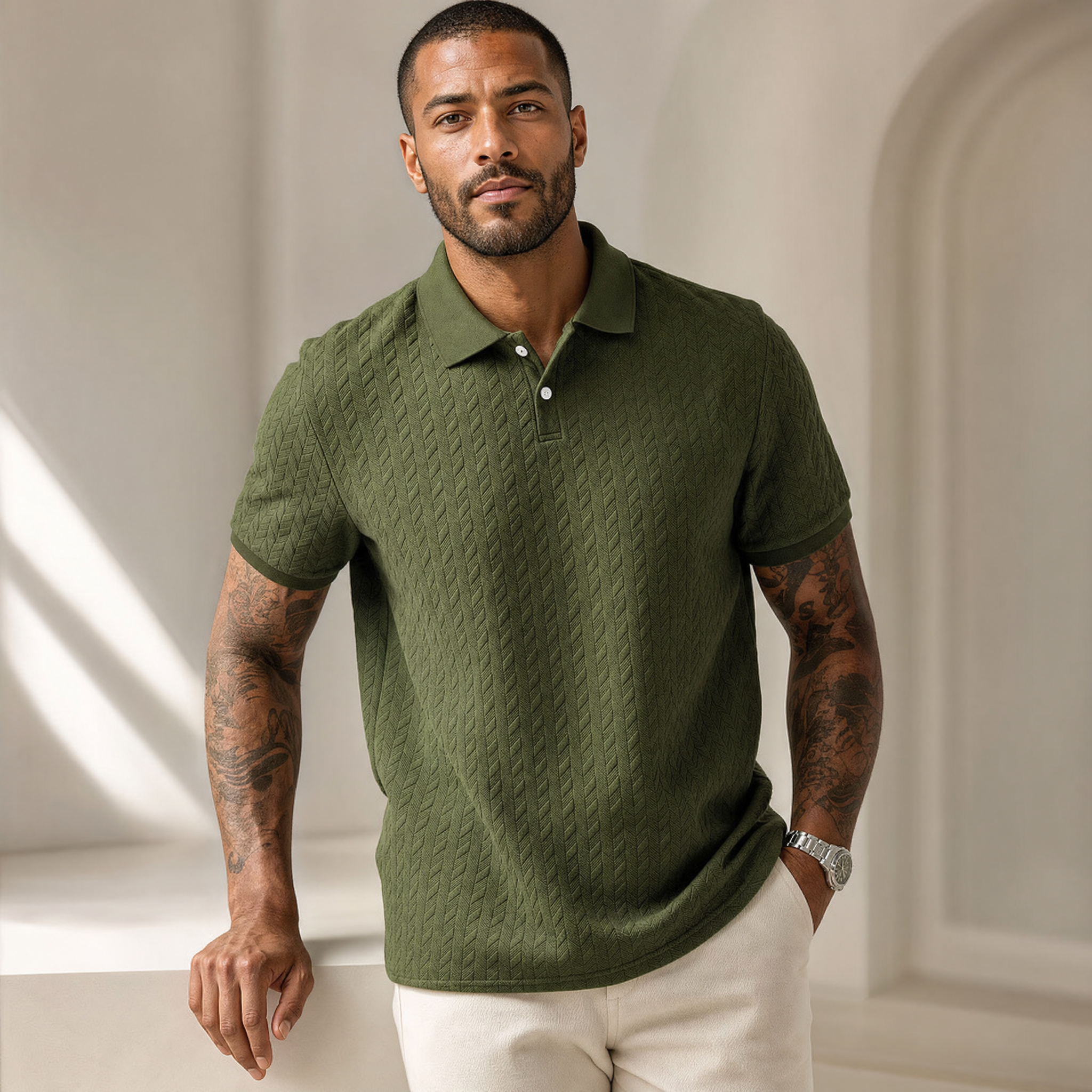 Men's Polo Shirt | Chevron Knit Texture, Smart-Casual