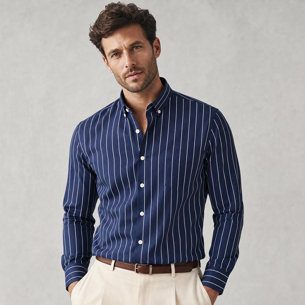 Men's Striped Dress Shirt | Tailored Long-Sleeve Button-Up