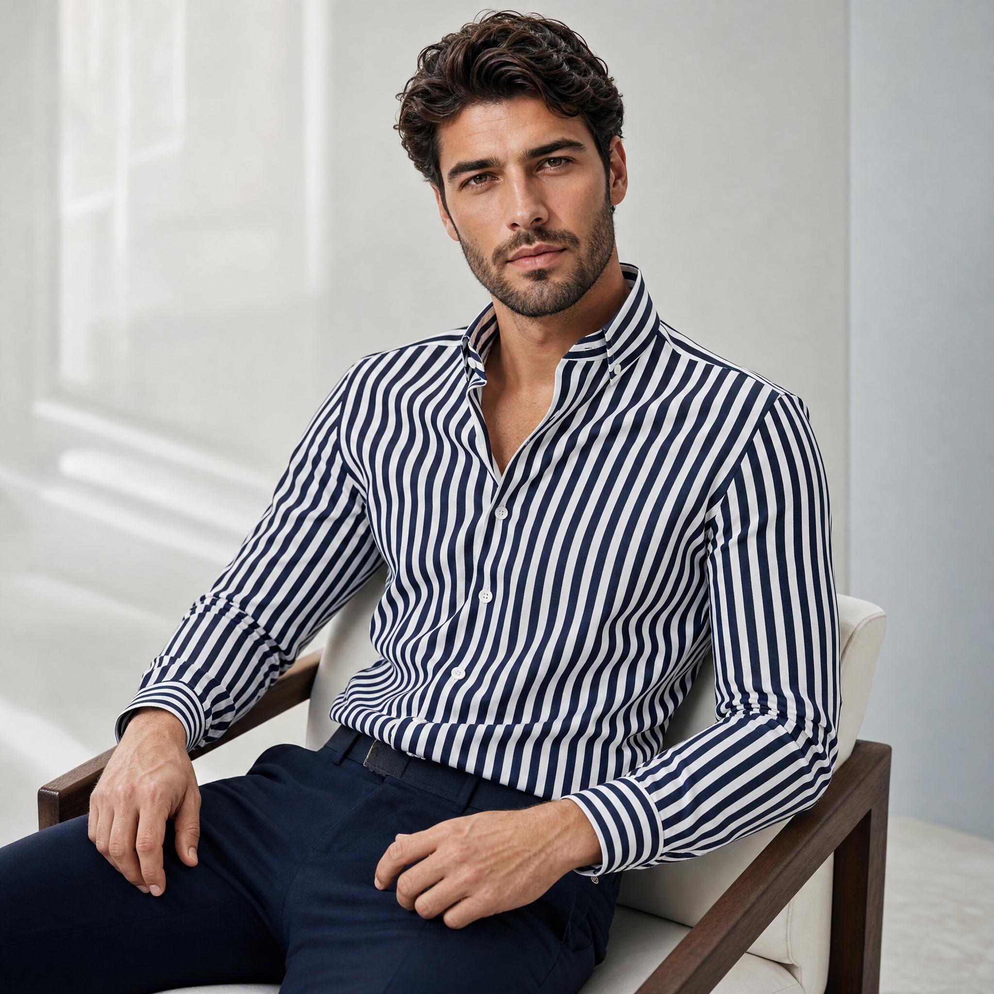 Men's Striped Dress Shirt | Tailored Long-Sleeve Button-Up