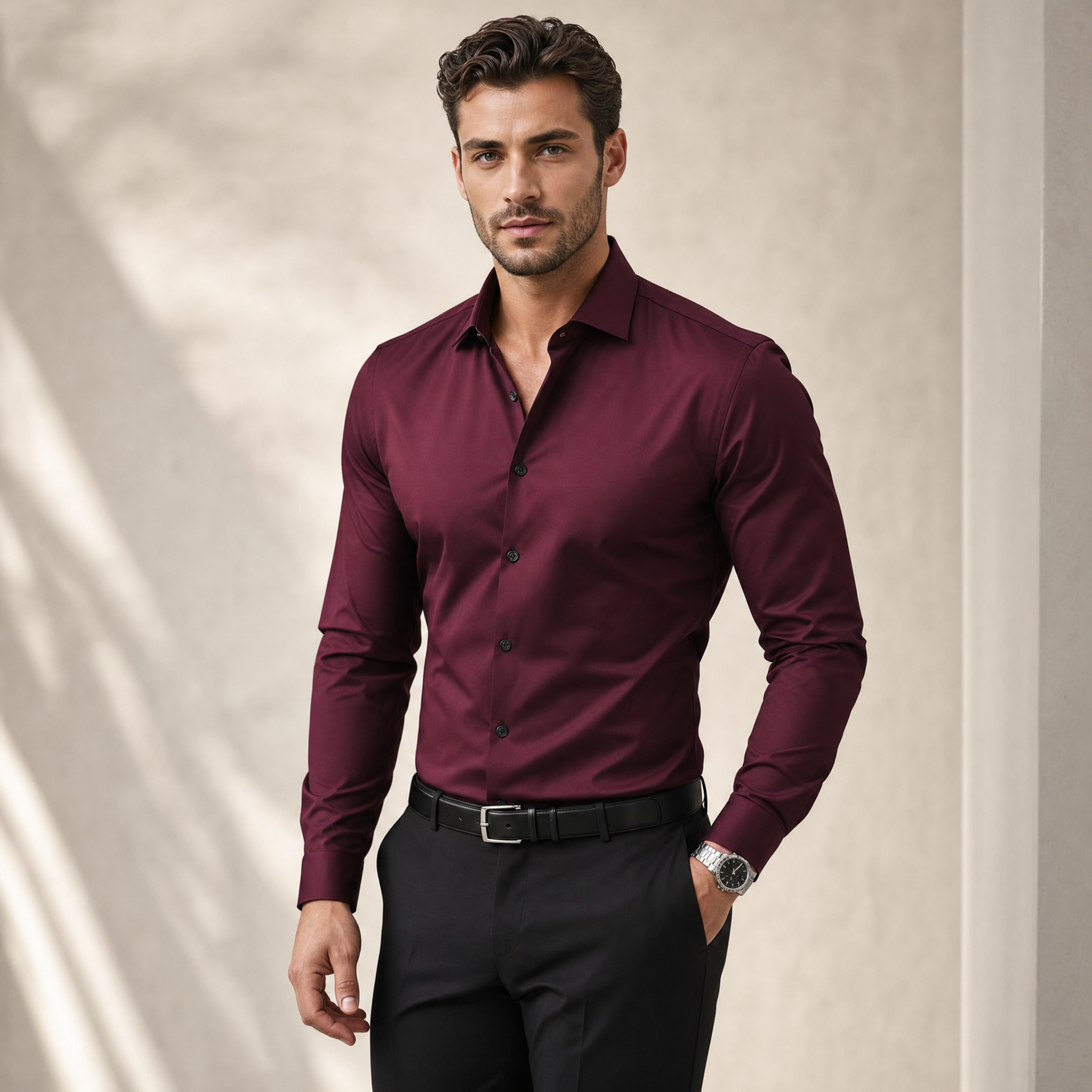 Men's Dress Shirt | Notched-Collar Long-Sleeve