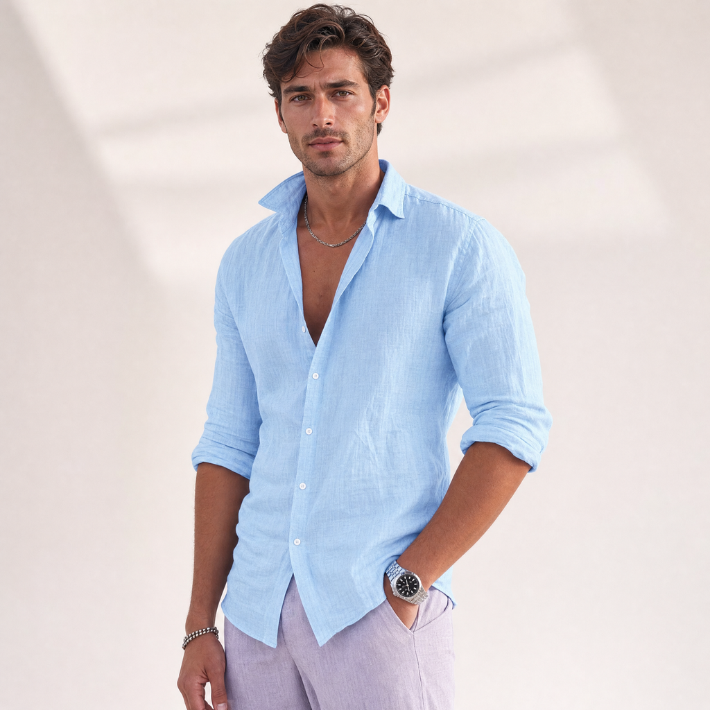 Men's Long-Sleeve Linen Shirt | Breathable Summer Fit