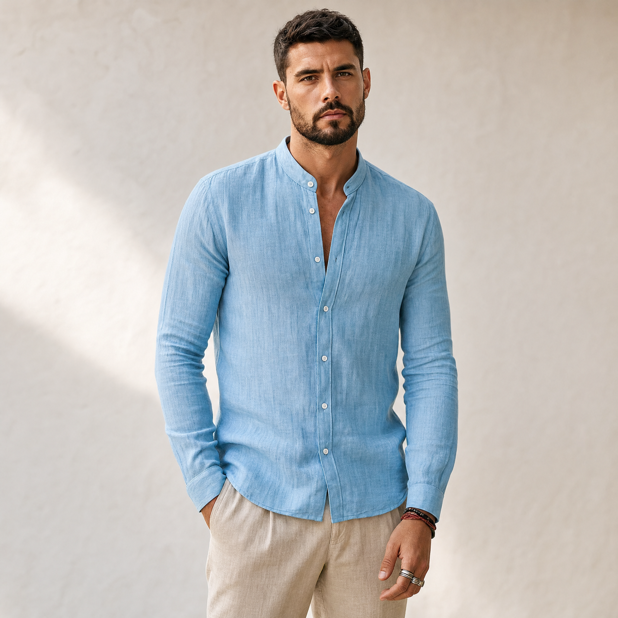Men's 3/4-Sleeve Henley Shirt | Relaxed Casual Fit