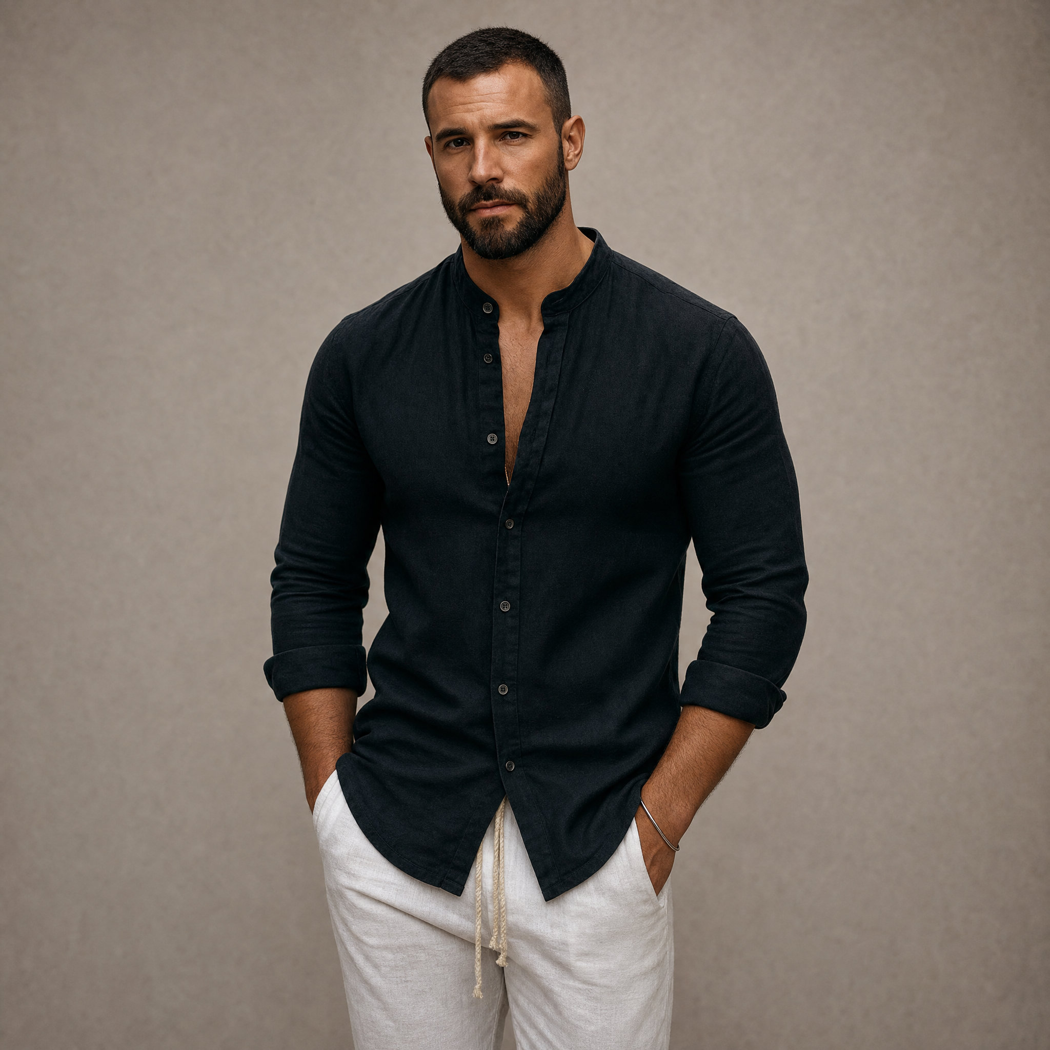 Men's 3/4-Sleeve Henley Shirt | Relaxed Casual Fit