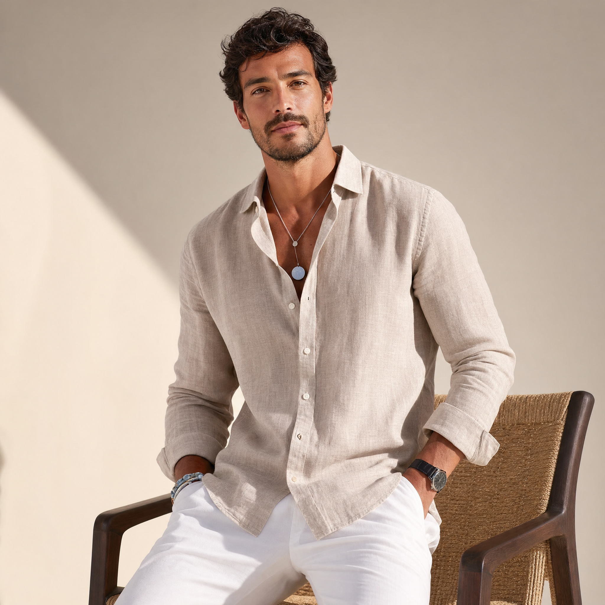Men's Linen Shirt | Long-Sleeve Classic-Collar Button-Front