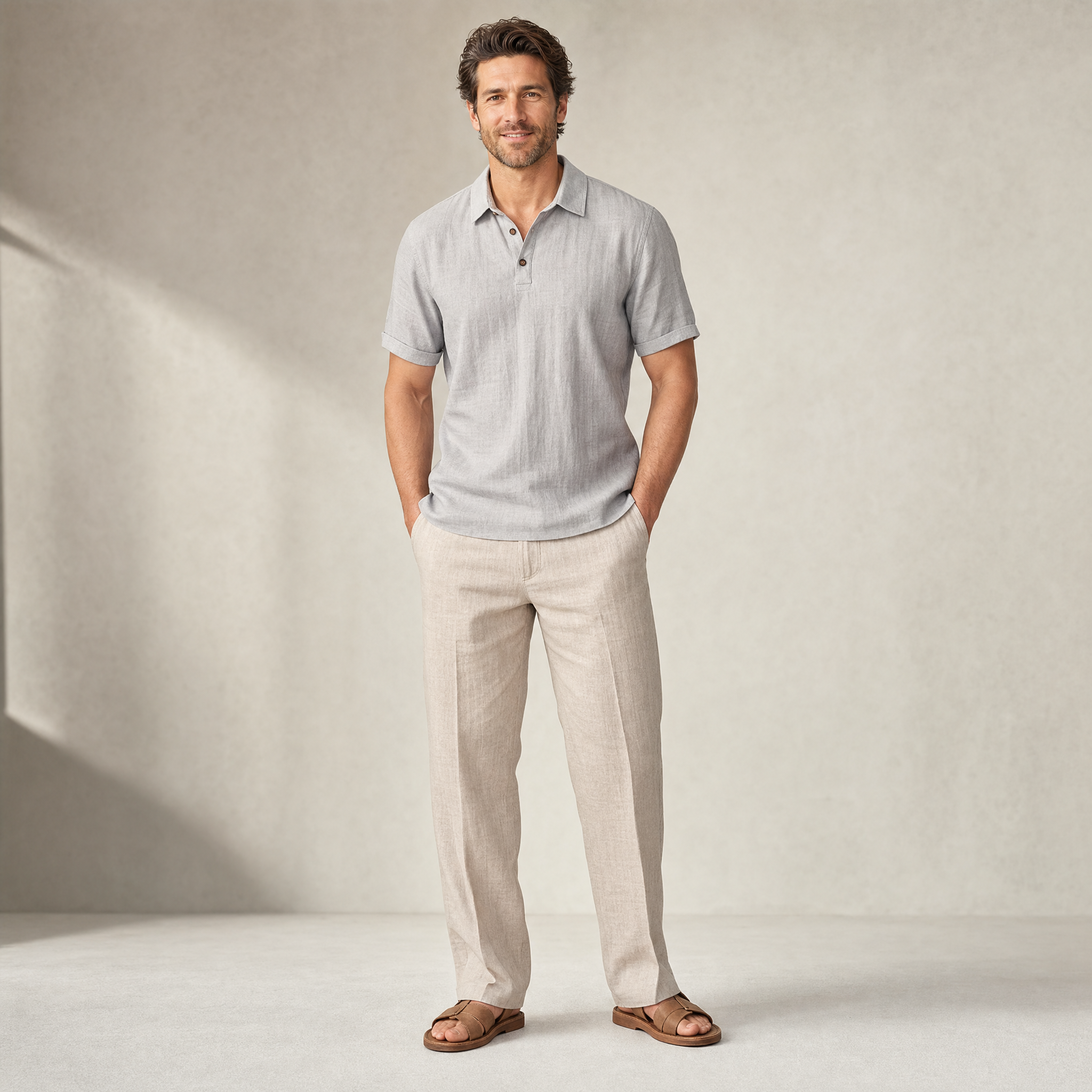 Men's Linen Shirt | Short-Sleeve Point-Collar, Summer
