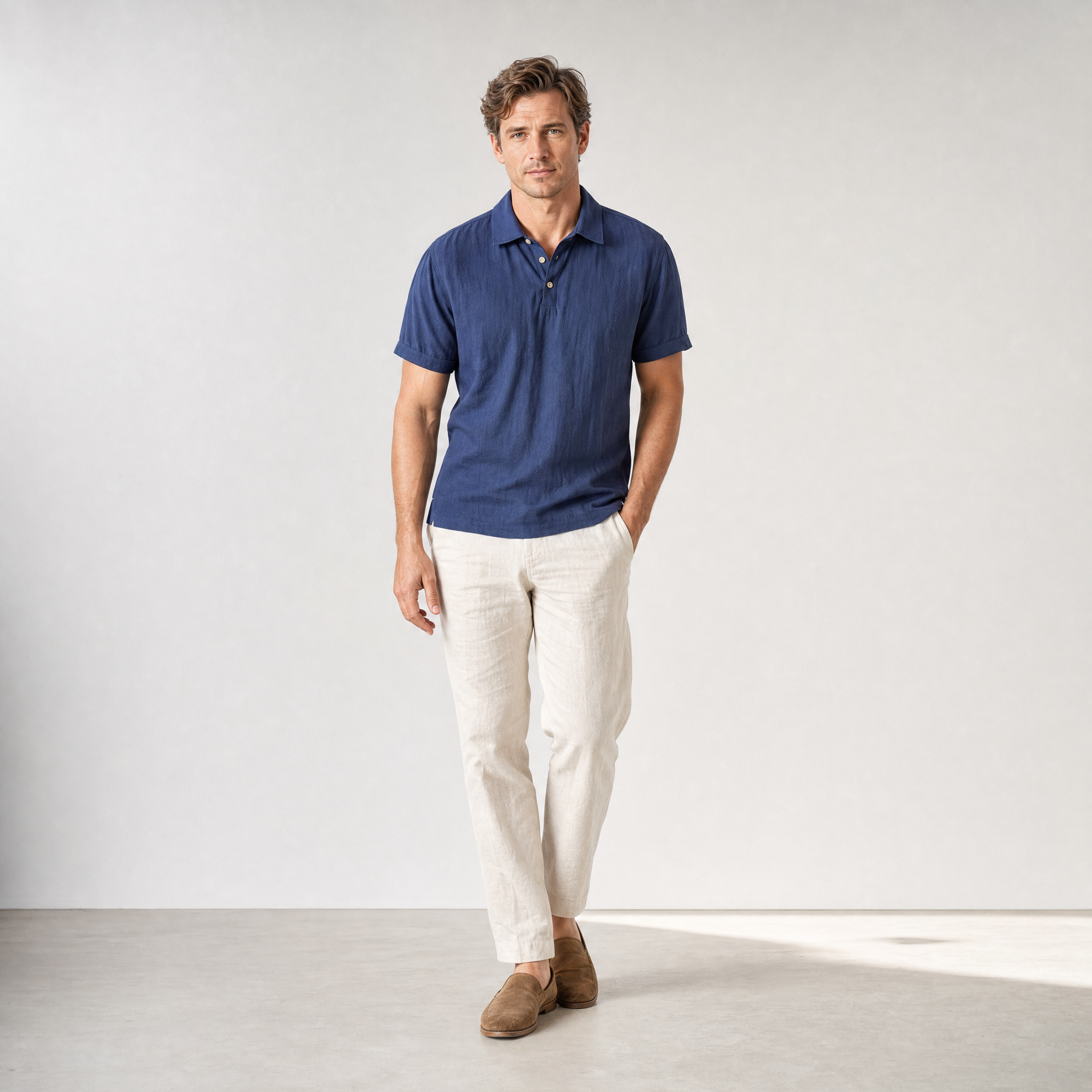 Men's Linen Shirt | Short-Sleeve Point-Collar, Summer