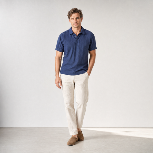 Men's Linen Shirt | Short-Sleeve Point-Collar, Summer