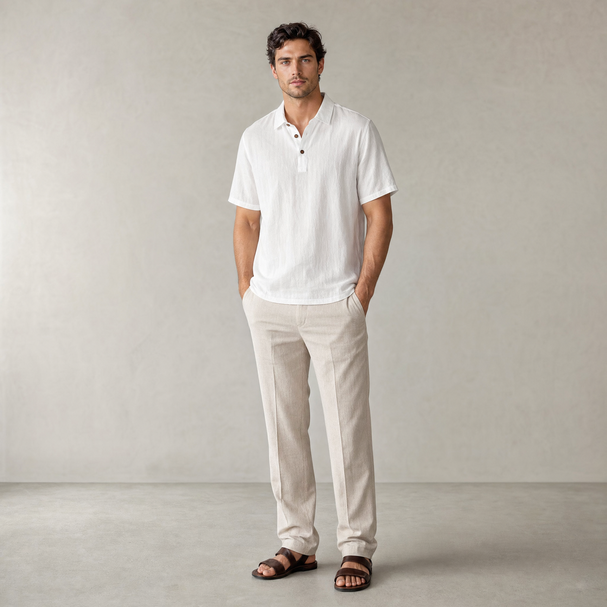 Men's Linen Shirt | Short-Sleeve Point-Collar, Summer
