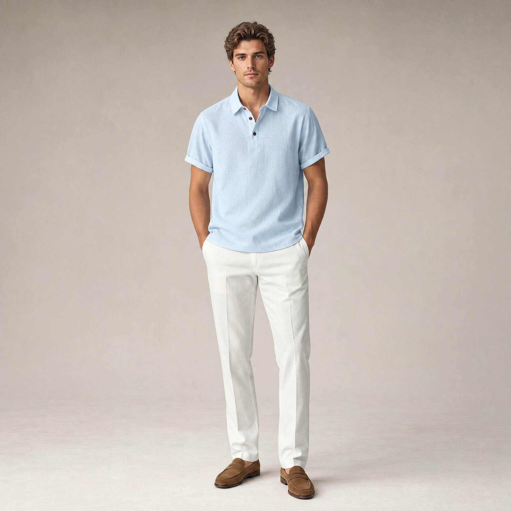 Men's Linen Shirt | Short-Sleeve Point-Collar, Summer