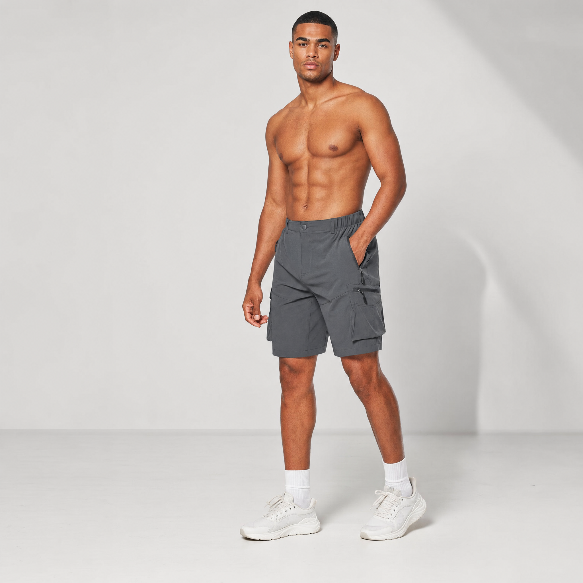 Men's Cargo Shorts | Elastic Waist, Zip Pockets