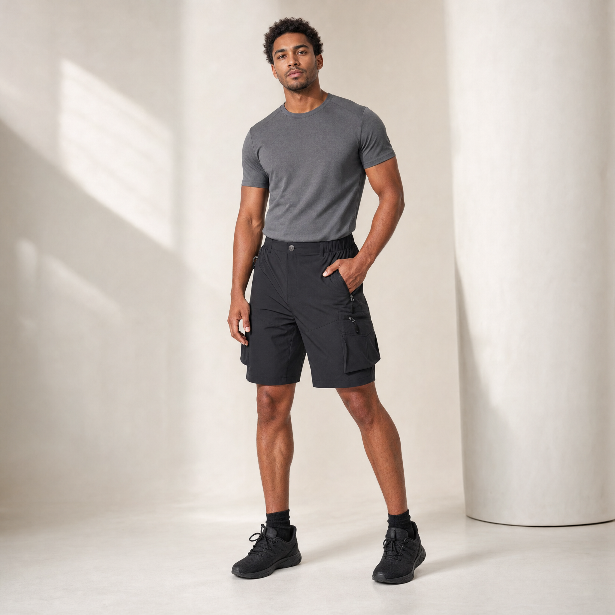 Men's Cargo Shorts | Elastic Waist, Zip Pockets