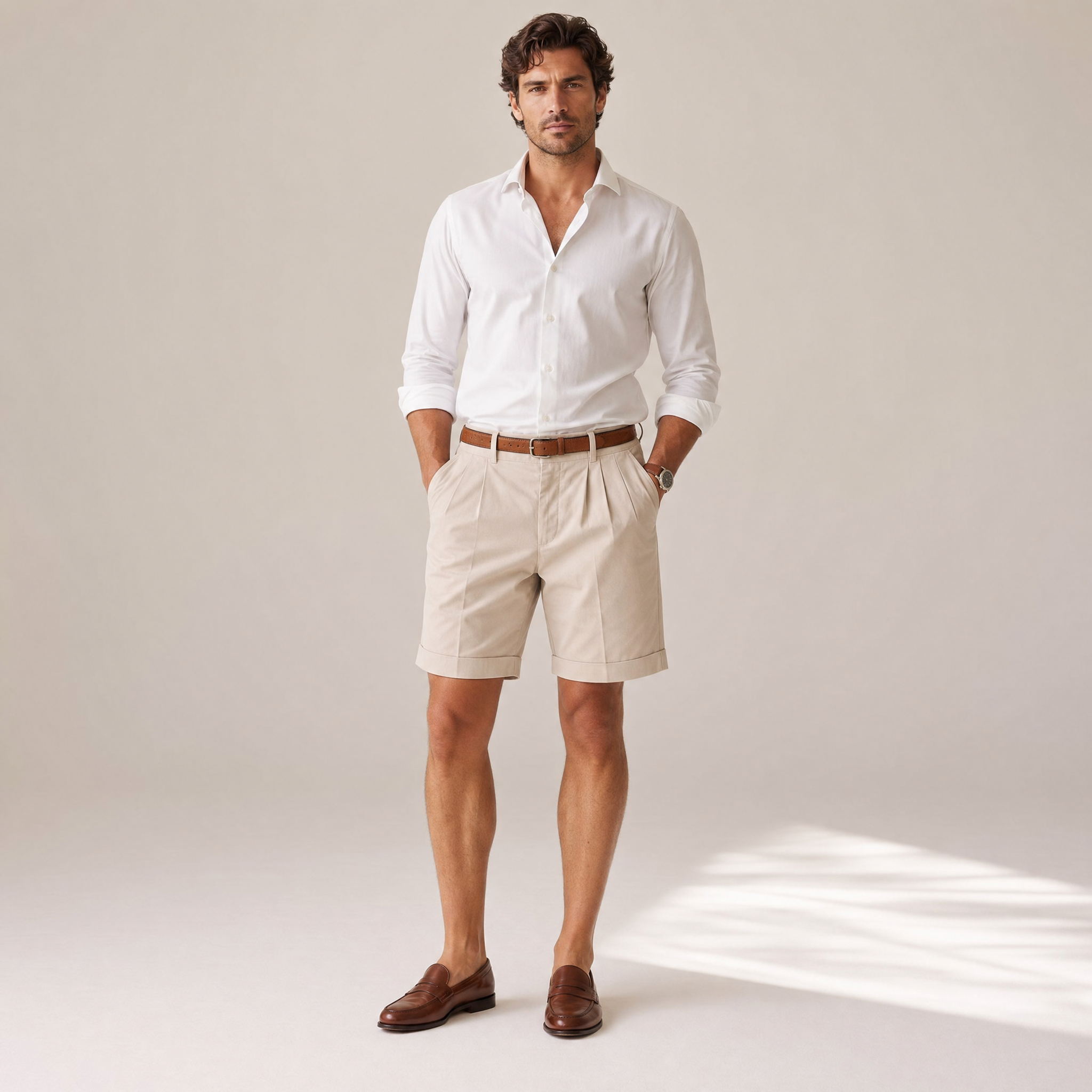 Men's Chino Shorts | Double-Pleat with Leather Belt