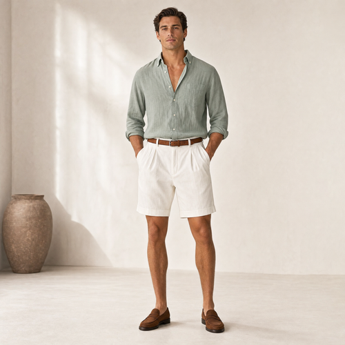 Men's Chino Shorts | Double-Pleat with Leather Belt