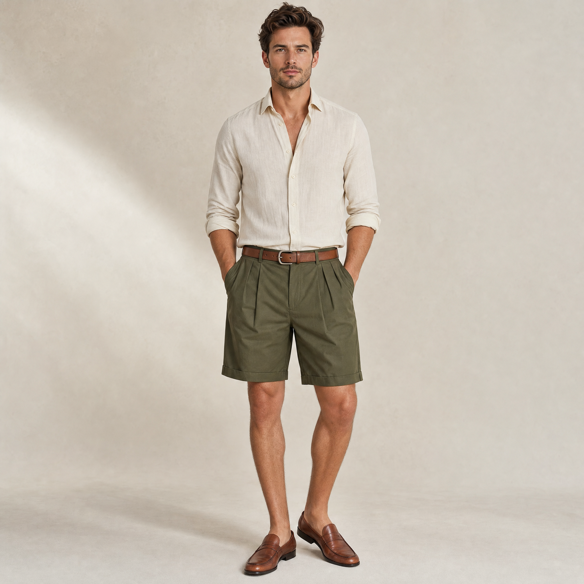 Men's Chino Shorts | Double-Pleat with Leather Belt