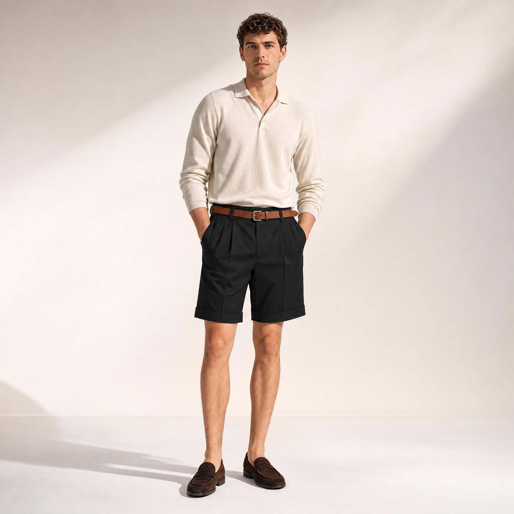 Men's Chino Shorts | Double-Pleat with Leather Belt