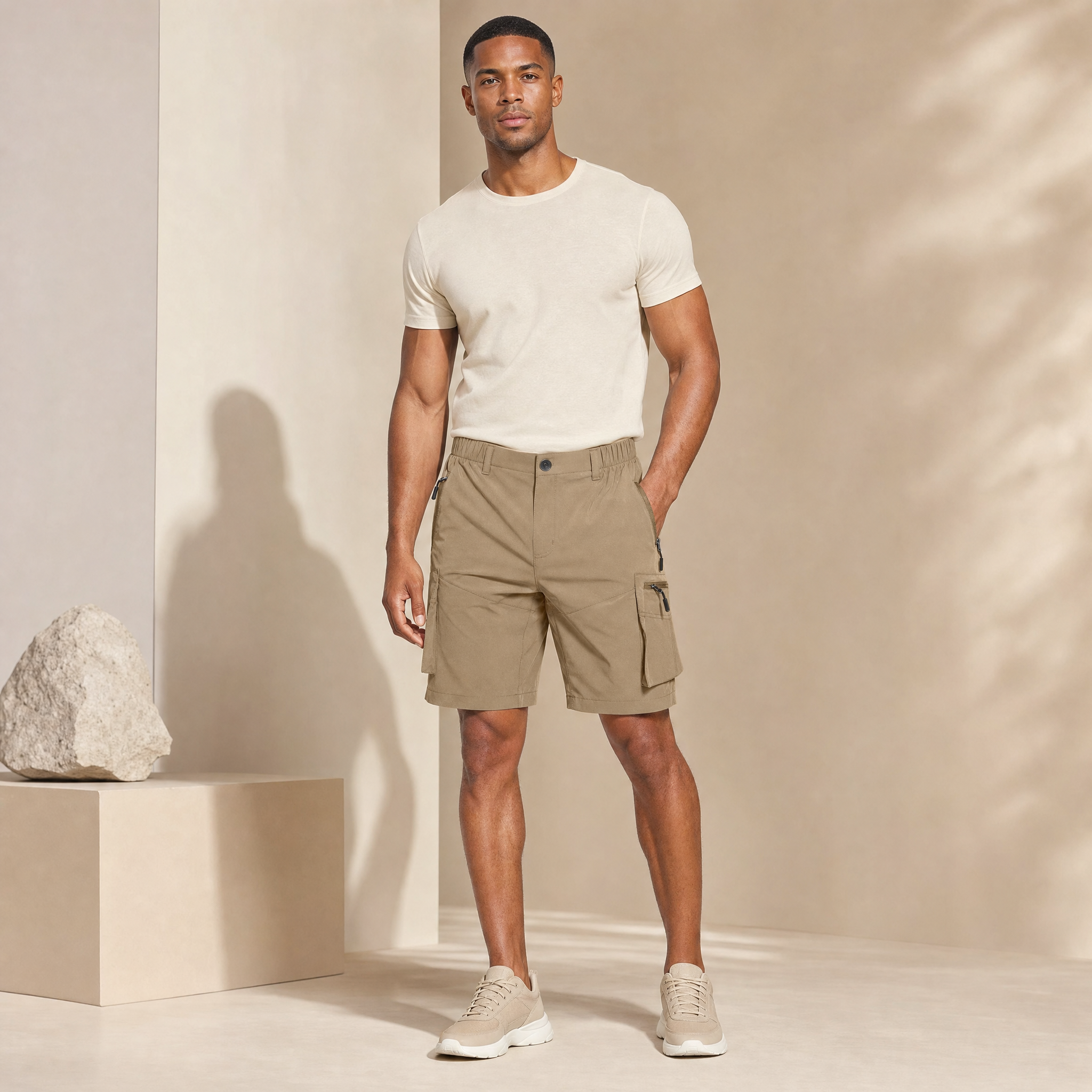 Men's Cargo Shorts | Elastic Waist, Zip Pockets