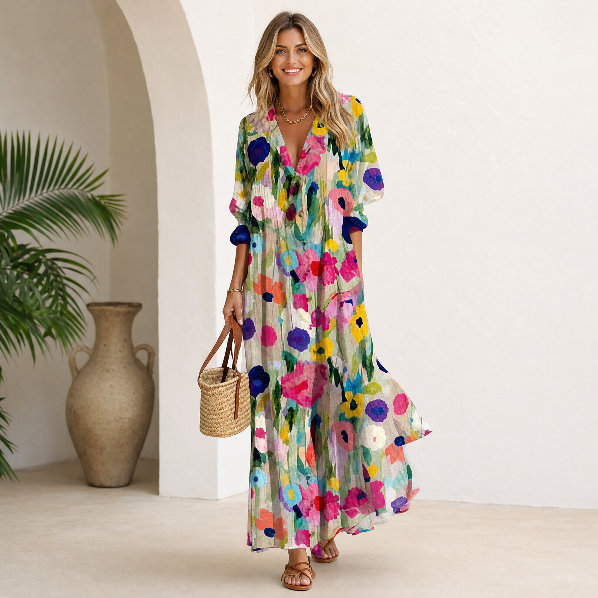 Women's Boho Summer Dress – Flowy Casual Beach Day Dress