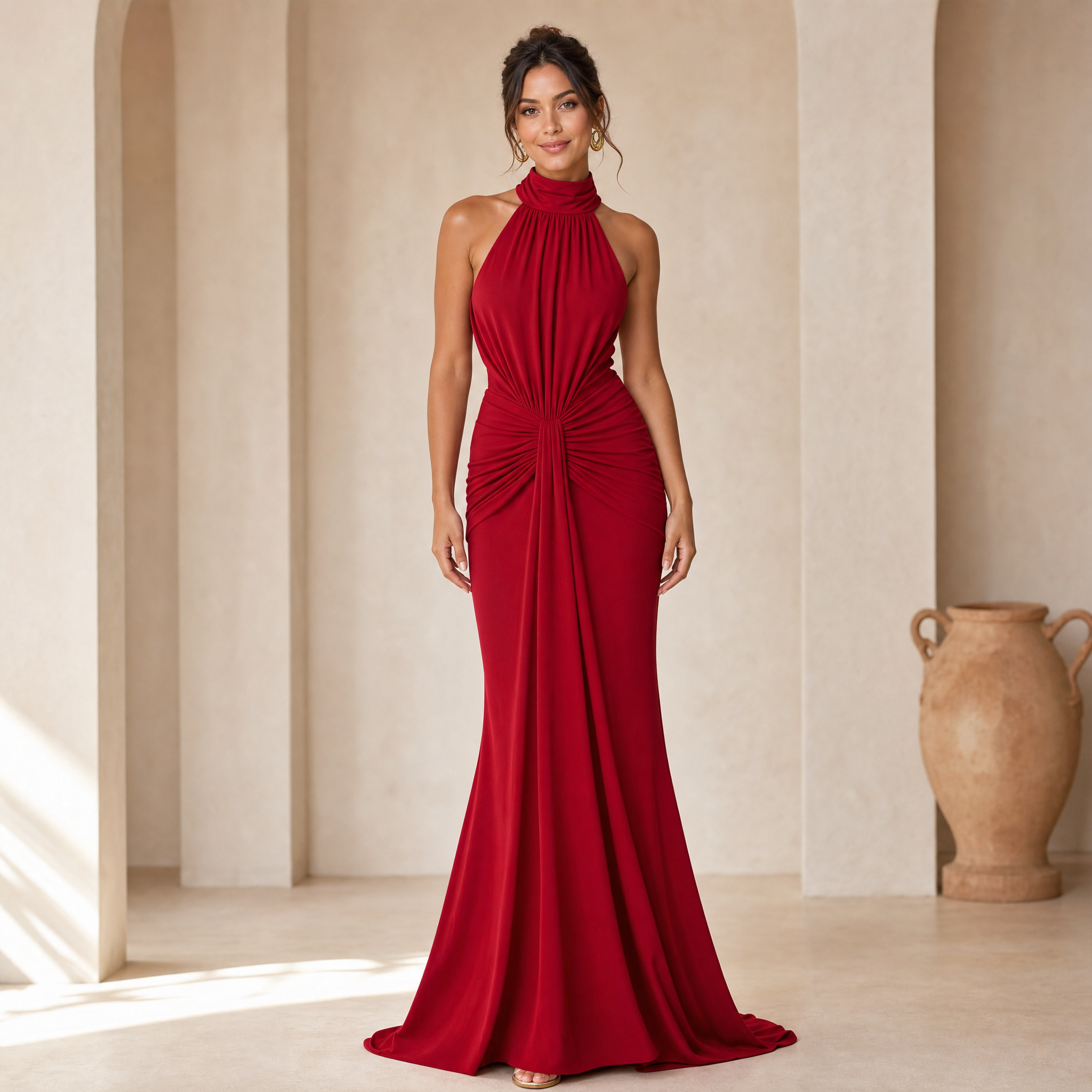 Women's One-Shoulder Maxi Dress – Backless Ruffle Evening Dress
