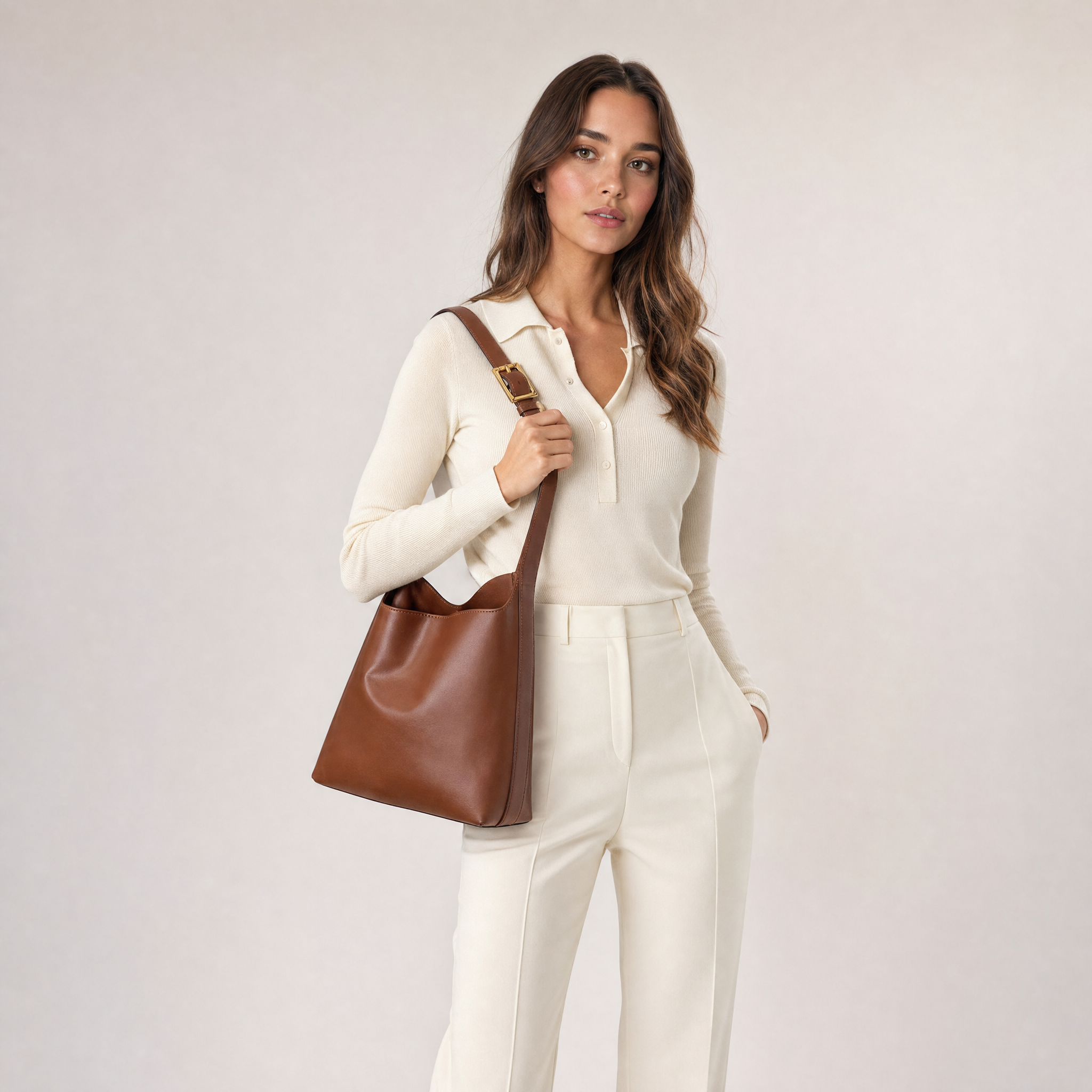 Women's Brown Shoulder Bag – Wide Strap Elegant Everyday Handbag