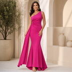 Women's One-Shoulder Maxi Dress – Backless Ruffle Evening Dress