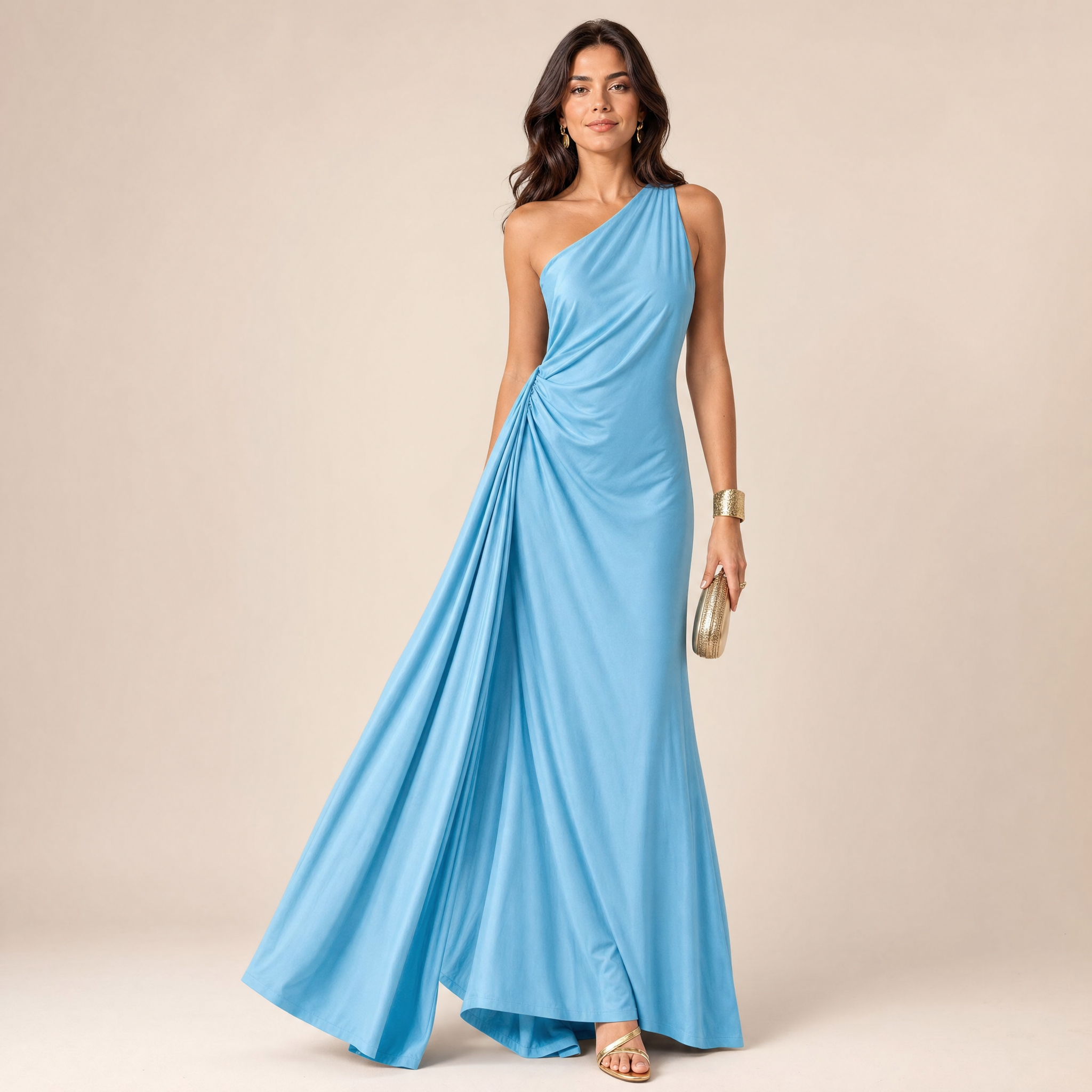Women's One-Shoulder Maxi Dress – Backless Ruffle Evening Dress