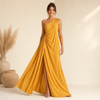 Women's One-Shoulder Maxi Dress – Backless Ruffle Evening Dress
