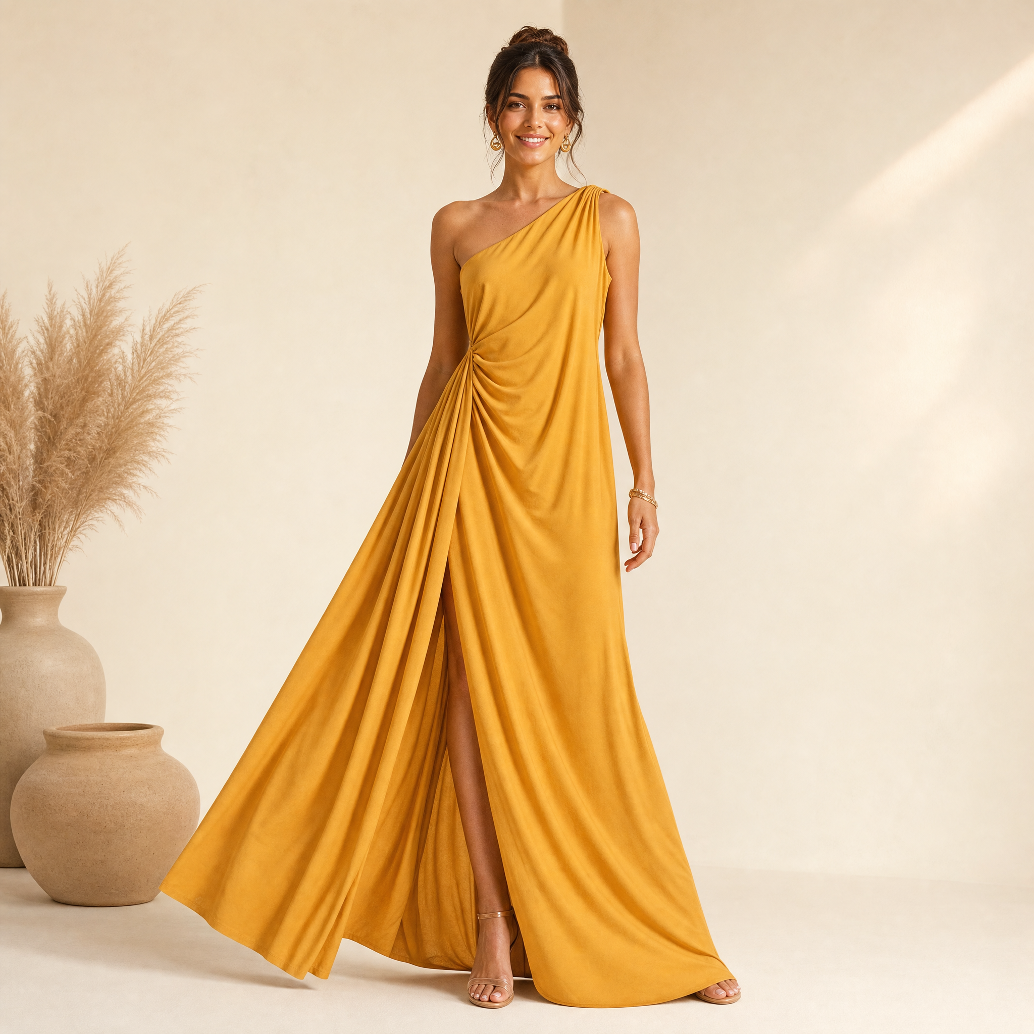 Women's One-Shoulder Maxi Dress – Backless Ruffle Evening Dress
