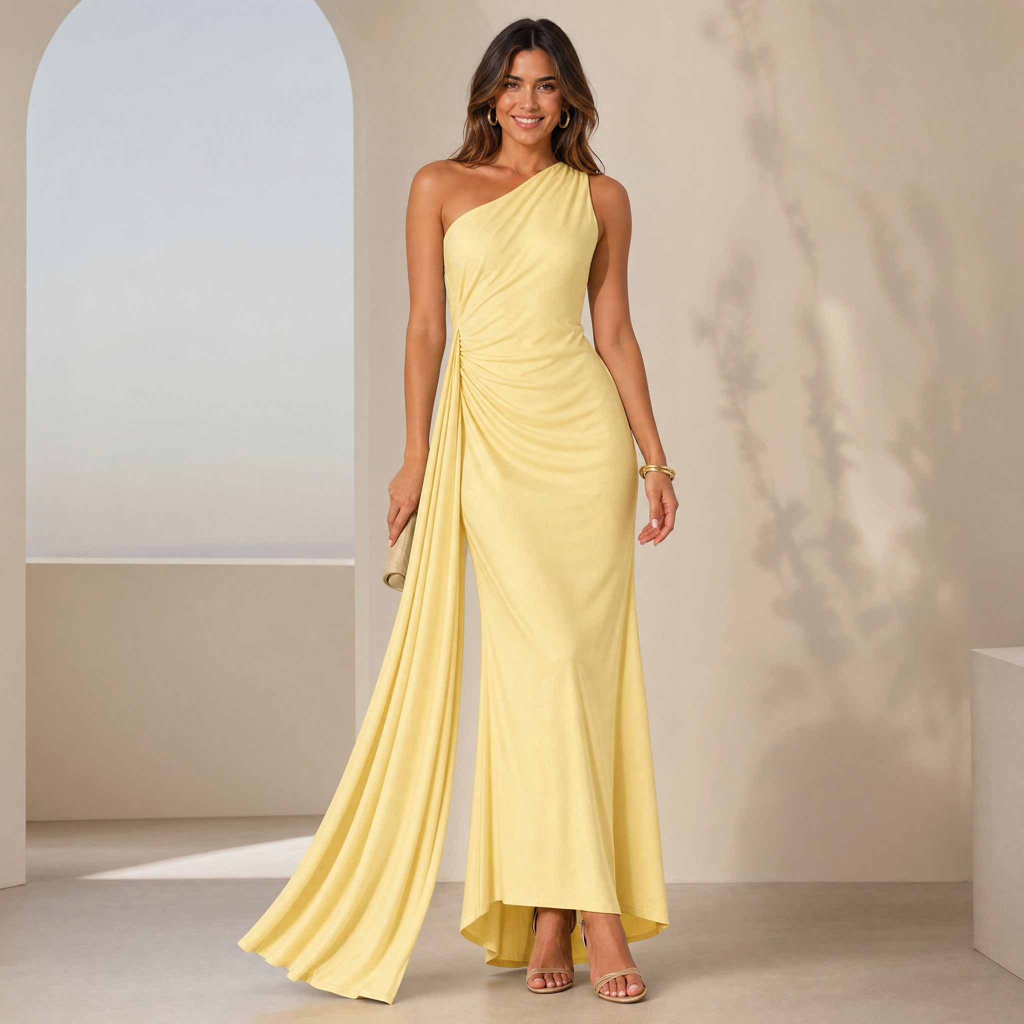 Women's One-Shoulder Maxi Dress – Backless Ruffle Evening Dress